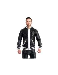 Mister B Leather Hoodie With Stripes 2