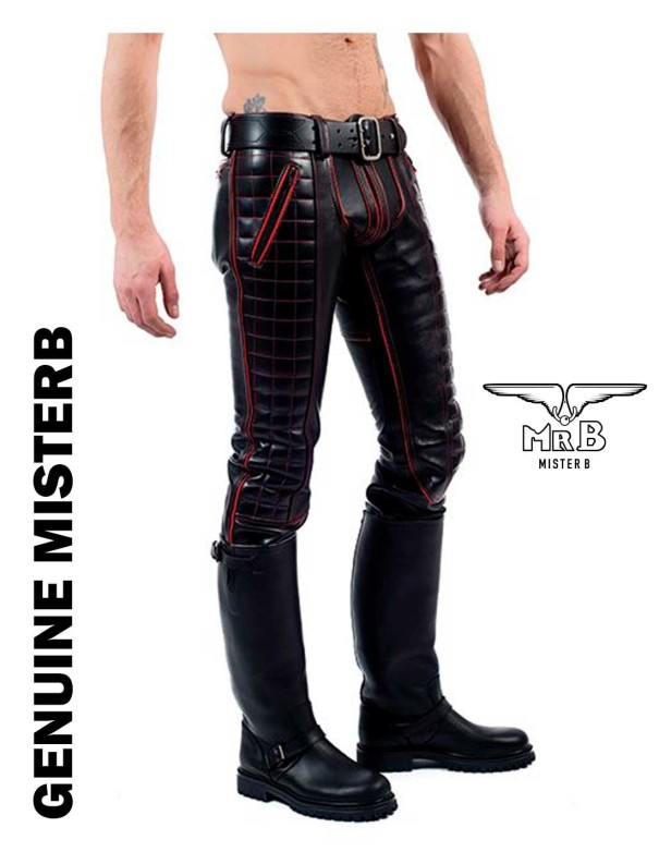 Mister B Leather Indicator Jeans Red Stitching-Piping