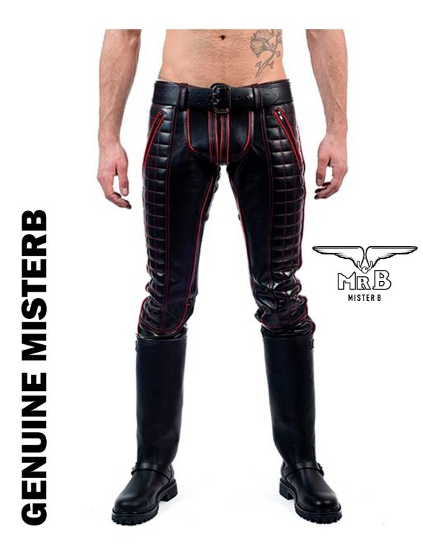 Mister B Leather Indicator Jeans Red Stitching-Piping