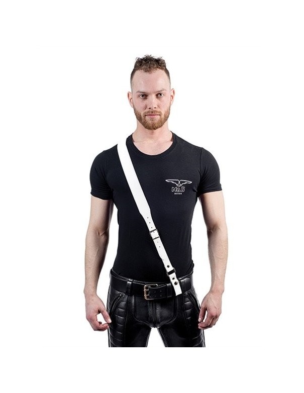 Mister B Leather Sam Browne Belt Stitched White