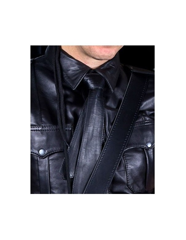 Leather Tie Stitched Black